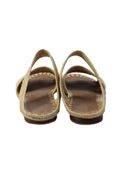 Carrie Forbes Womens Woven Double Strap Slide On Sandals Flats Beige Size 38 8