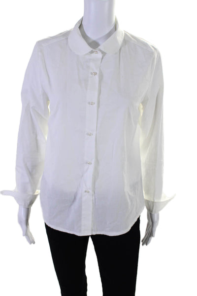 Sweed Paris Womens Cotton Collared Long Sleeve Button Up Blouse Top White Size S