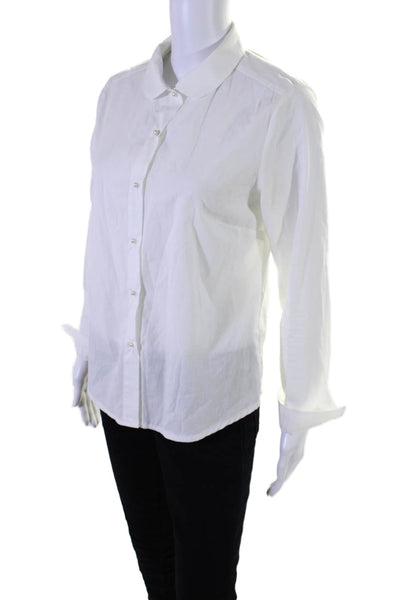 Sweed Paris Womens Cotton Collared Long Sleeve Button Up Blouse Top White Size S