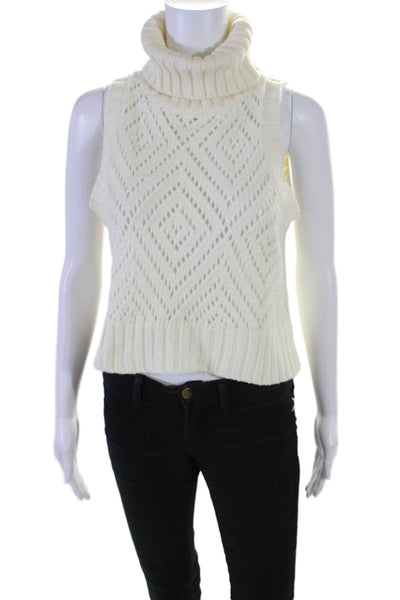 Elliatt Womens Open Knit Pullover Turtleneck Sweater Vest Cream Size S