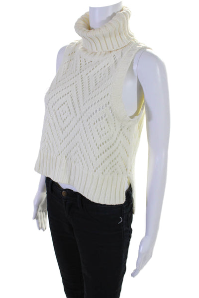 Elliatt Womens Open Knit Pullover Turtleneck Sweater Vest Cream Size S