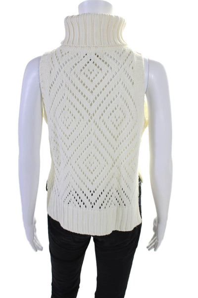 Elliatt Womens Open Knit Pullover Turtleneck Sweater Vest Cream Size S