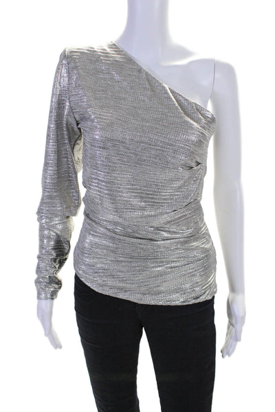 Melissa Odabash Women's Asymmetrical One Shoulder Blouse Silver Metallic Size M