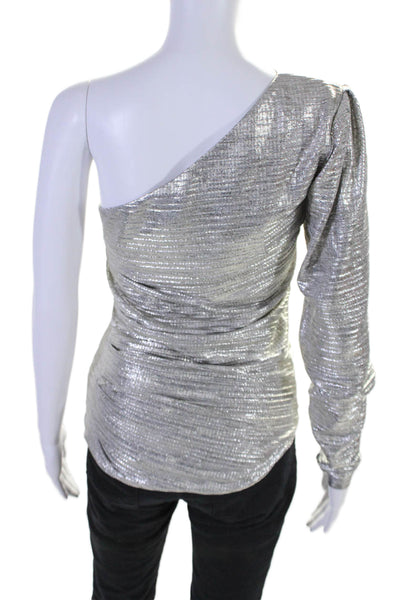 Melissa Odabash Women's Asymmetrical One Shoulder Blouse Silver Metallic Size M