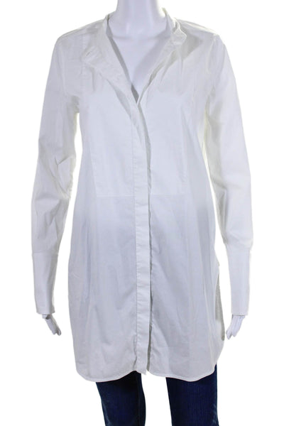 Vince Womens Cotton Long Sleeve Round Neck Button Down Shirt White Size M