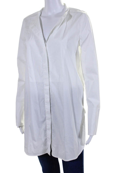 Vince Womens Cotton Long Sleeve Round Neck Button Down Shirt White Size M