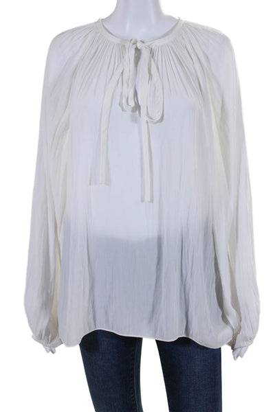 Ramy Brook Womens Long Sleeve Gathered V Neck Blouse White Size M