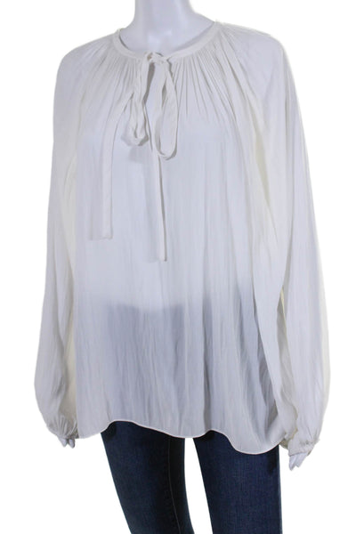 Ramy Brook Womens Long Sleeve Gathered V Neck Blouse White Size M