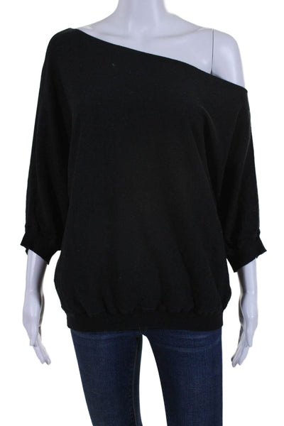 Minnie Rose Womens Cotton Off Shoulder Short Sleeve Knit Top Black Size XL