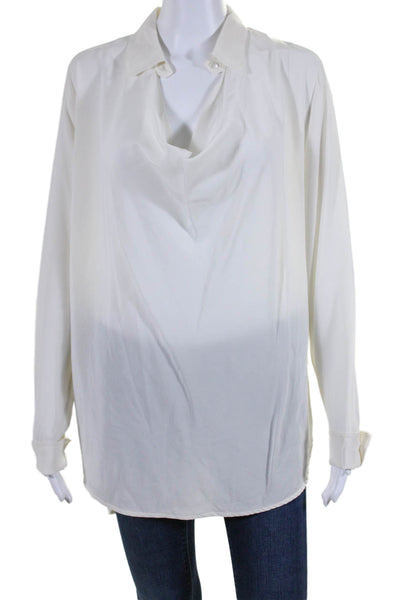 Vince Womens Silk Long Sleeve Cowl Neck Collared Blouse White Size M