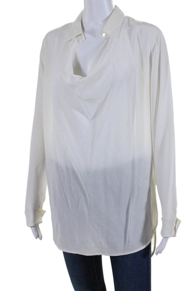 Vince Womens Silk Long Sleeve Cowl Neck Collared Blouse White Size M