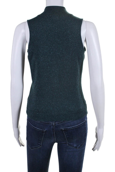 Minnie Rose Womens Metallic Mock Neck Sleeveless Knit Top Green Size M