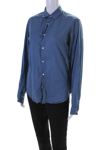 Sandro Womens Long Sleeves Button Down Shirt Blue White Cotton Size Small