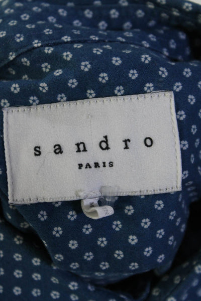 Sandro Womens Long Sleeves Button Down Shirt Blue White Cotton Size Small