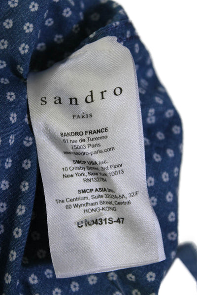 Sandro Womens Long Sleeves Button Down Shirt Blue White Cotton Size Small