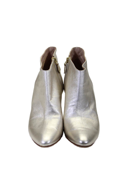 Manolo Blahnik Womens Metallic Leather Block Heels Booties Silver Size EUR 39