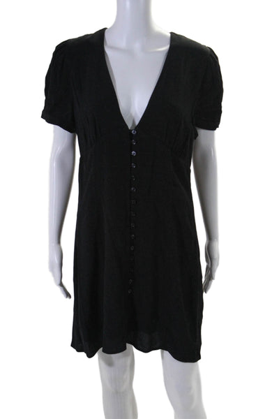 Sunday Best Womens Black V-neck Short Sleeve Button Front Shift Dress Size 12