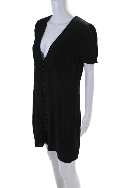 Sunday Best Womens Black V-neck Short Sleeve Button Front Shift Dress Size 12