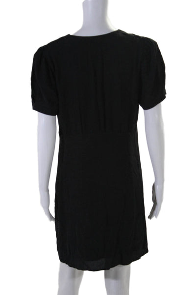 Sunday Best Womens Black V-neck Short Sleeve Button Front Shift Dress Size 12