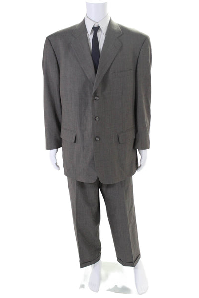 Jeffery Banks Mens Brown Wool Three Button Blazer Pants Suit Set Size 48R