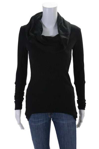 Splendid Womens Cotton Waffle Knit Long Sleeve Cowl Neck Shirt Top Black Size XS