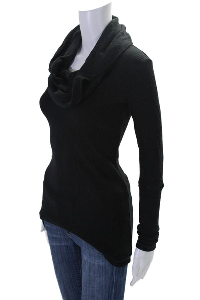 Splendid Womens Cotton Waffle Knit Long Sleeve Cowl Neck Shirt Top Black Size XS