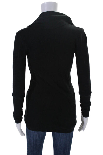 Splendid Womens Cotton Waffle Knit Long Sleeve Cowl Neck Shirt Top Black Size XS