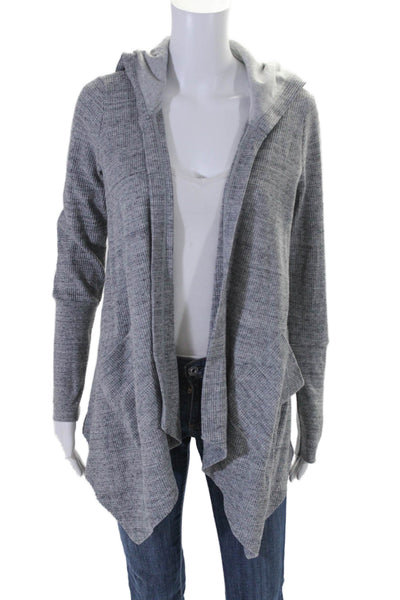 Splendid Womens Waffle Knit Long Sleeve Draped Open Hooded Cardigan Gray Size XS