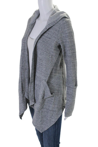 Splendid Womens Waffle Knit Long Sleeve Draped Open Hooded Cardigan Gray Size XS