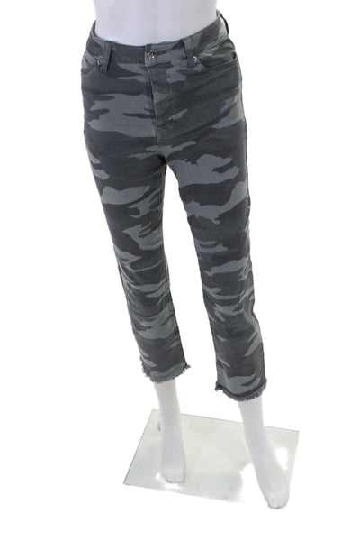 Splendid Womens Cotton Camouflage Print Frayed Straight Leg Pants Gray Size 25