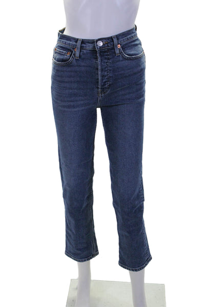 Re/Done Womens Blue Medium Wash Fly Button High Rise Slim Straight Jeans Size 24