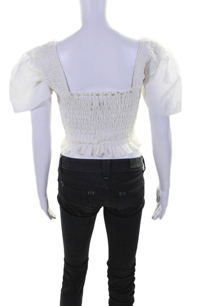 Sir. Womens Cotton White Smocked Square Neck Short Sleeve Crop Blouse Top Size 2