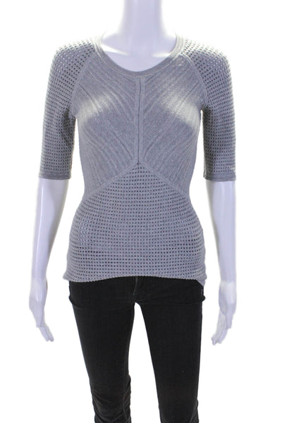 Yigal Azrouel Womens Short Sleeve Crew Neck Thick Knit Top Gray Size Small