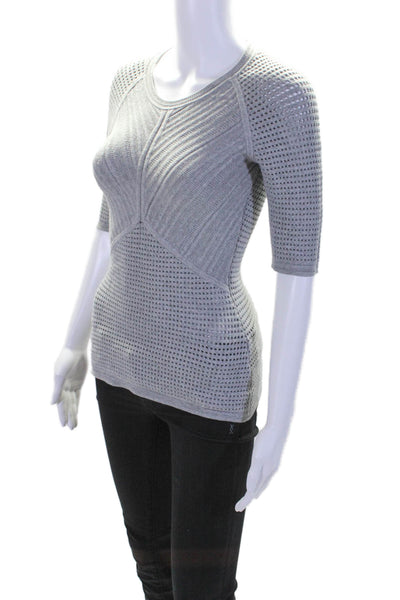 Yigal Azrouel Womens Short Sleeve Crew Neck Thick Knit Top Gray Size Small