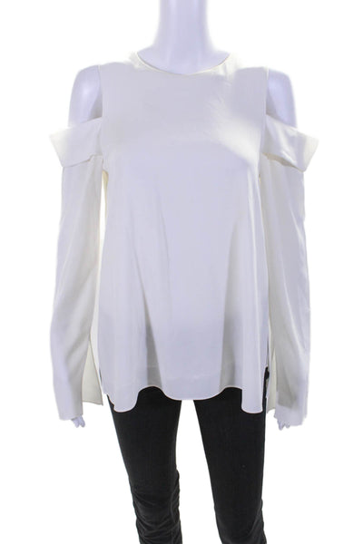 Tibi Womens Long Sleeve Cold Shoulder Basic Blouse White Size Small