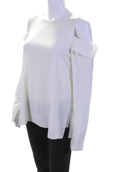 Tibi Womens Long Sleeve Cold Shoulder Basic Blouse White Size Small