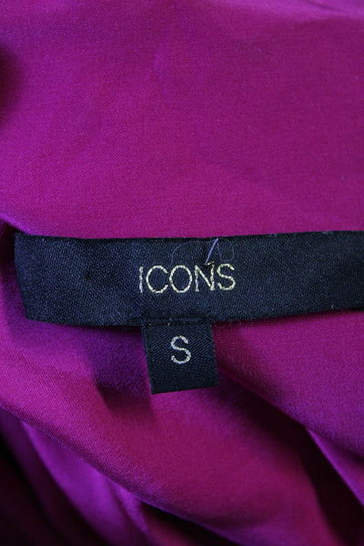 Icons Womens Long Sleeve Collared Button Down Dress Silk Purple Size Small