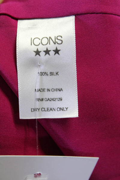 Icons Womens Long Sleeve Collared Button Down Dress Silk Purple Size Small