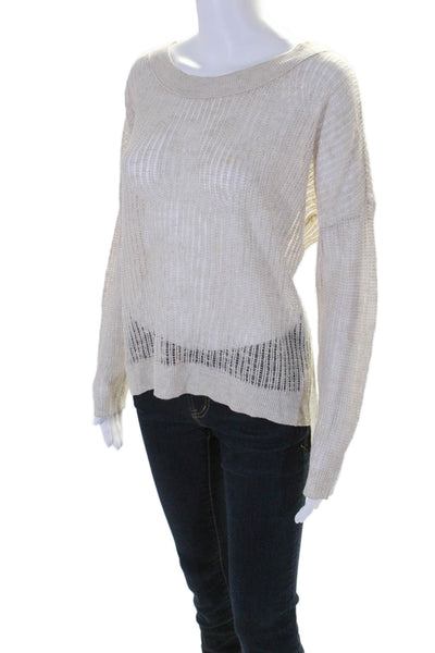 Eileen Fisher Womens Linen Knitted High Low Thin Sweater Top Beige Size S