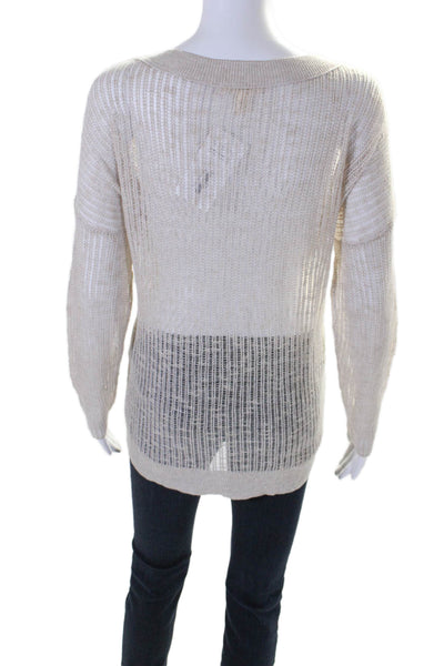 Eileen Fisher Womens Linen Knitted High Low Thin Sweater Top Beige Size S