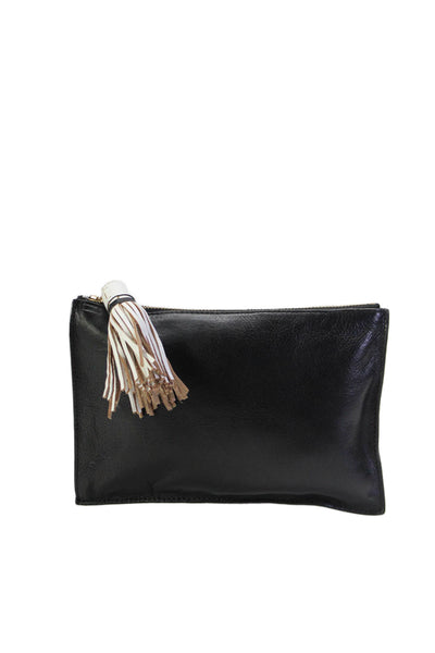 Rebecca Minkoff Womens Zipped Tassel Accessory Clutched Handbag Black