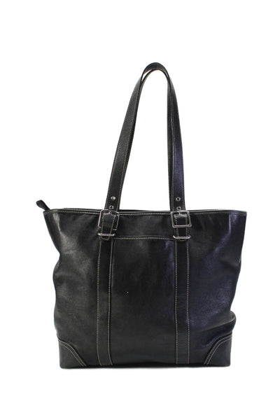 Coach Womens Buckled Straps Zipped Darted Textured Tote Shoulder Handbag Black