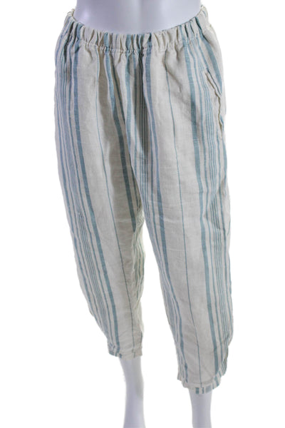 Felix Womens Elastic Waist Side Pocket Striped Pants Blue White Size Medium