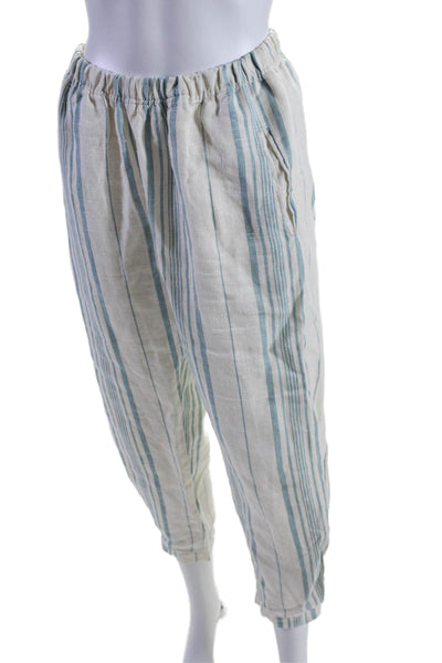 Felix Womens Elastic Waist Side Pocket Striped Pants Blue White Size Medium