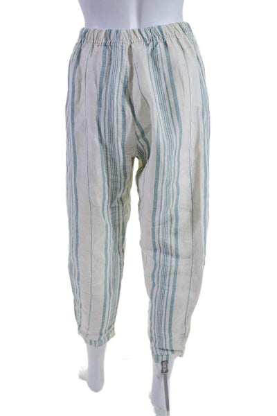 Felix Womens Elastic Waist Side Pocket Striped Pants Blue White Size Medium