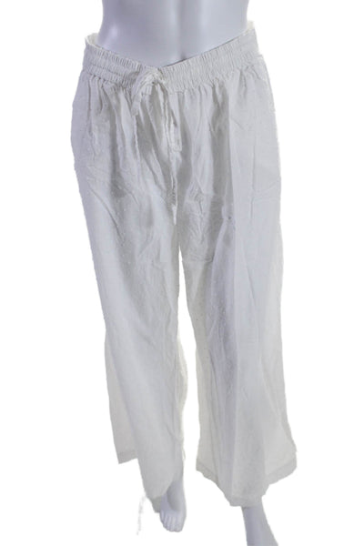 Marysia Womens Elastic Waist Drawstring Wide Leg Pants Linen White Small