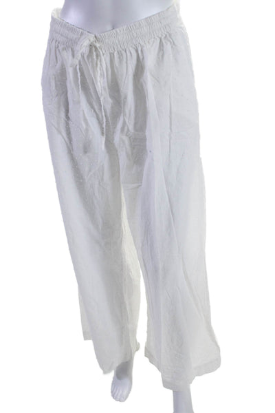 Marysia Womens Elastic Waist Drawstring Wide Leg Pants Linen White Small