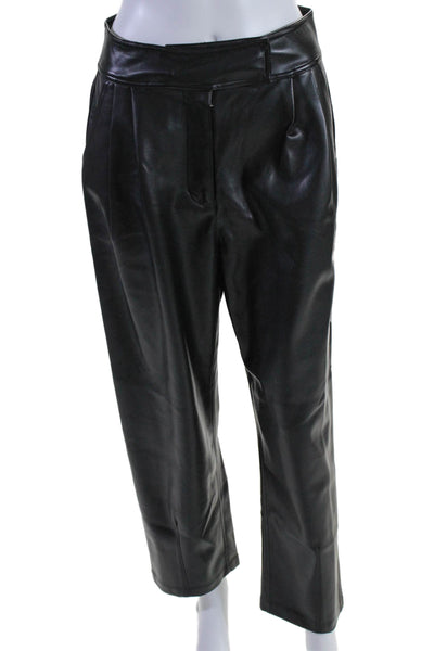 English Factory Womens Zip Front Tapered Leg Pants Faux Leather Black Small