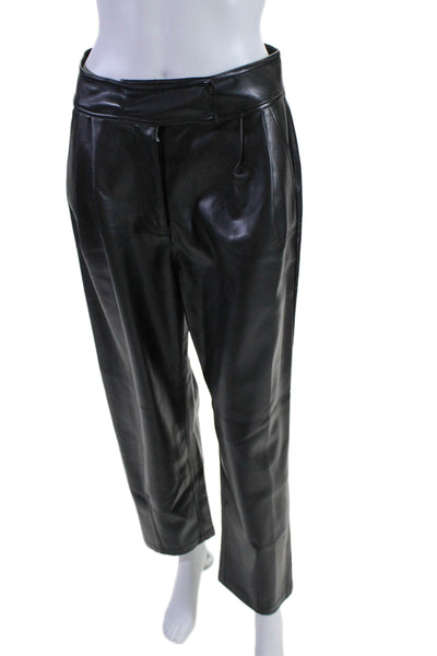 English Factory Womens Zip Front Tapered Leg Pants Faux Leather Black Small