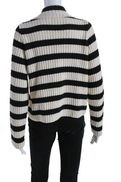 Maeve Anthropologie Womens Striped Collared V-Neck Cardigan Sweater Beige Size M